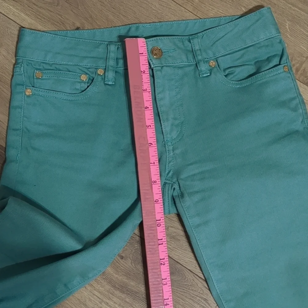 Tory Burch Alexa Cropped Skinny Viridian Green Jeans Size 25